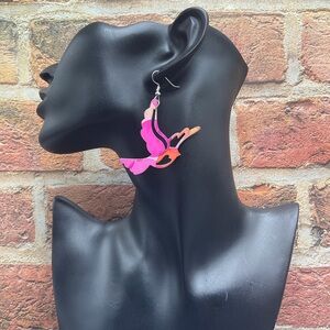 Pink and Orange Bird Earrings